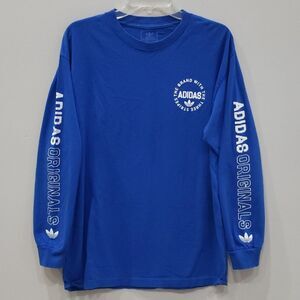 Adidas Logo Men's Blue Large Long Sleeve Tee Shirt Sport Train Soccer Track Icon